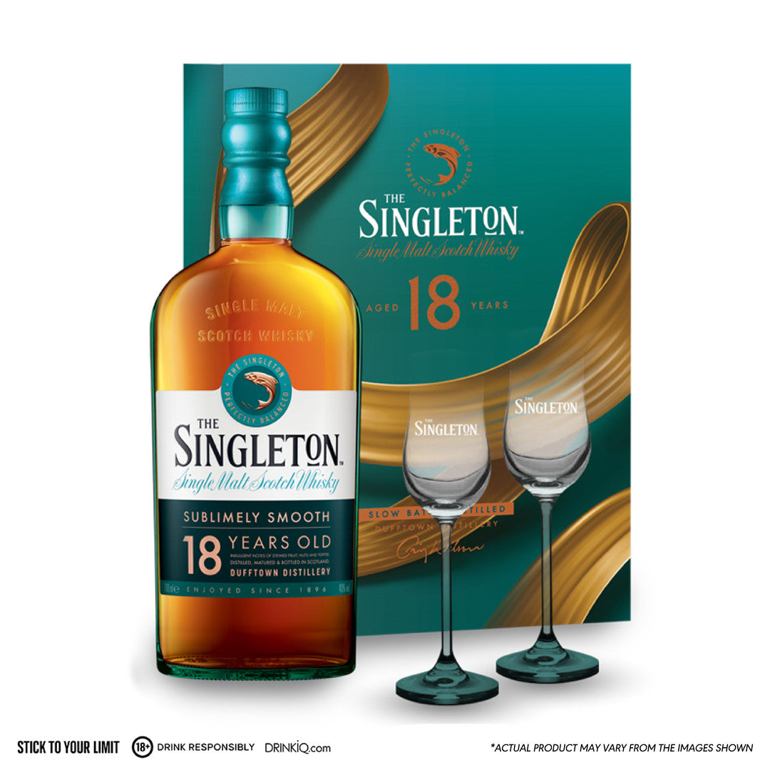 The Singleton of Dufftown 18 Year Old 700ml with (2) Tulip Glasses
