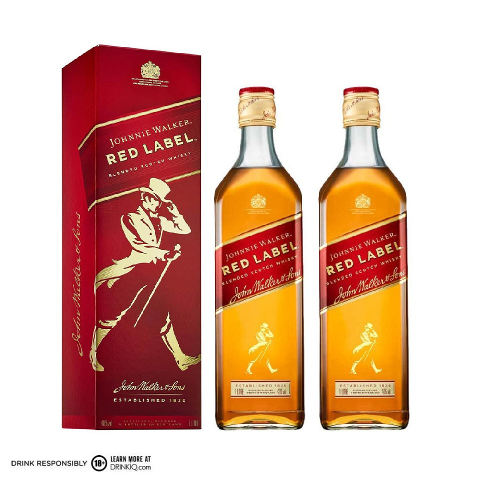 Johnnie Walker Red Label Blended Scotch Whisky 1L with Box Bundle of 2