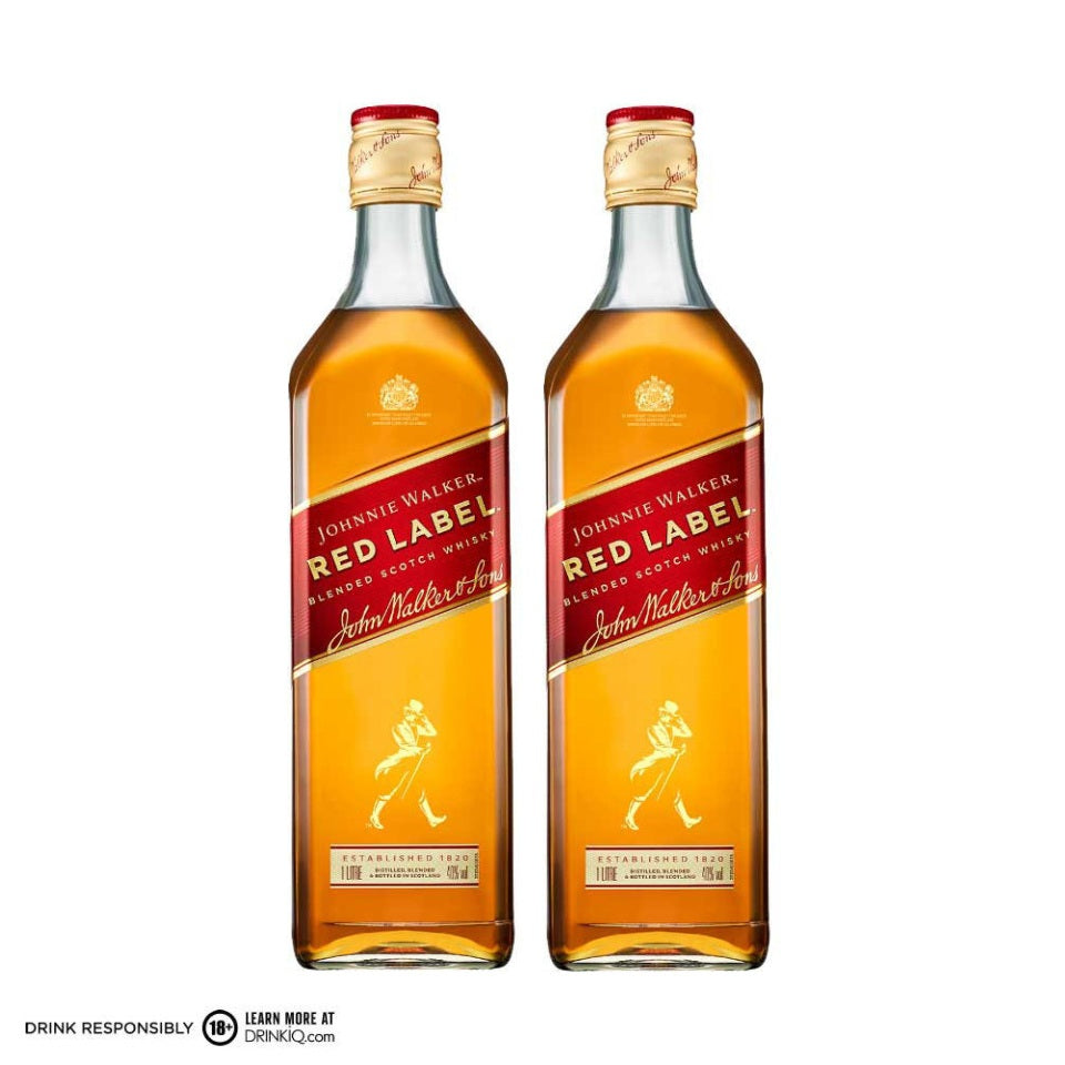 Johnnie Walker Red Label Blended Scotch Whisky 1L Bundle of 2