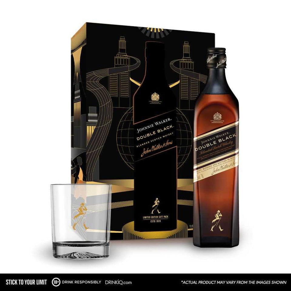 Johnnie Walker Double Black Blended Scotch Whisky 1L with Rocks Glass